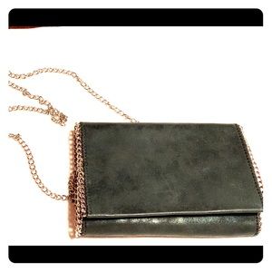 Black clutch with silver chain